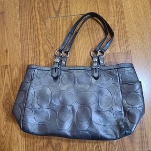 Metallic Gray Coach Satchel Tote Bag
